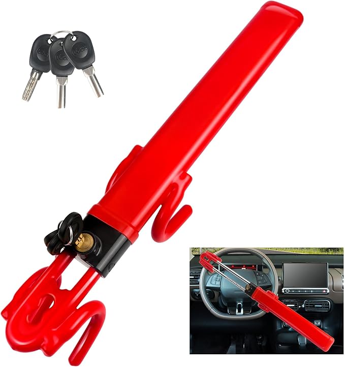 Car Steering Wheel Lock Anti-Theft Device,Red Car Steering Wheel Lock Heavy Duty Anti Theft Car Device with Key