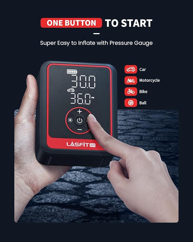 LASFIT CR1 Pro Tire Inflator Portable Air Compressor [3X Fast Inflation] 150PSI Air Pump for Car Tires Electric Tire Inflator with Digital Pressure Gauge, Smart Auto Stop for SUV, Sedan, Motorcycle
