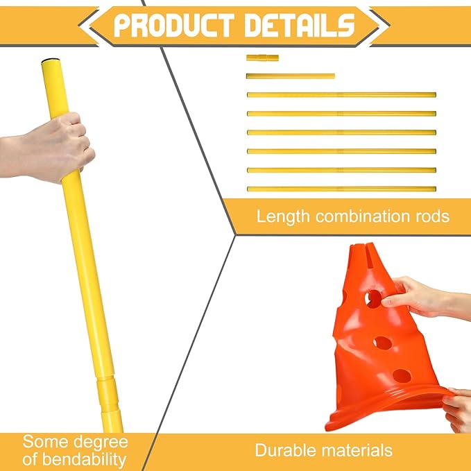 Dog Agility Hurdle Cone Set Dog Agility Course Backyard Set with Height Adjustable Include 12 Cones 6 Rods Training Equipment for Pet Obstacle Course Outdoor Games(Orange, Yellow)