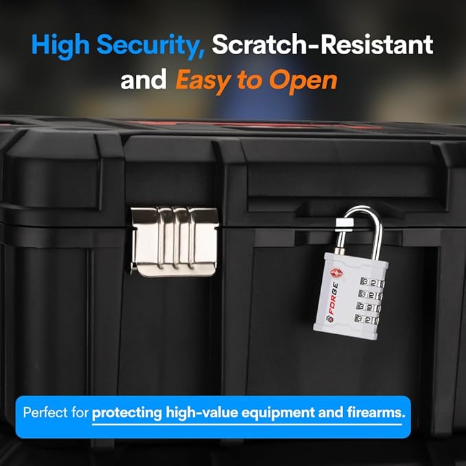FORGE 4 Digit TSA Approved Combinaiton Lock, Great for Tool Box and Case Lock, Combination Padlock for Travel, White 1 Lock.