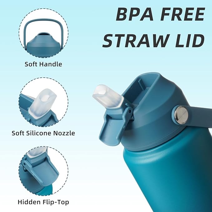 BJPKPK Water Bottle with Straw Lid, 24oz Vacuum Insulated Water Bottles, Metal Stainless Steel Thermo for Sports, Travel, BPA Free Leak Proof Thermo, Cups, Flasks, Tumblers,Vast
