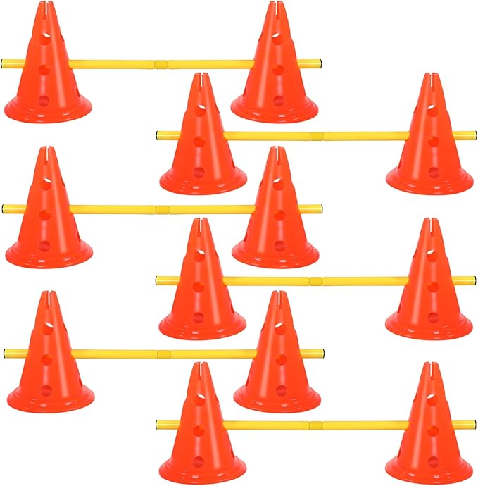 Dog Agility Hurdle Cone Set Dog Agility Course Backyard Set with Height Adjustable Include 12 Cones 6 Rods Training Equipment for Pet Obstacle Course Outdoor Games(Orange, Yellow)
