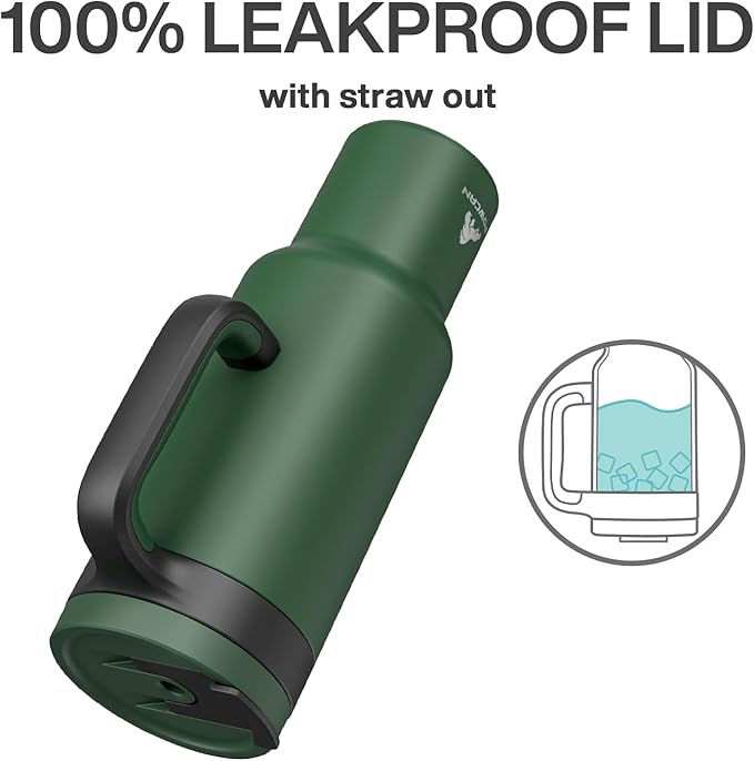 POWCAN 50 oz Tumbler with Handle, 2-in-1 Straw and Sip Lid, Leakproof, Dishwasher Safe, Insulated Stainless Steel Travel Coffee Mug, Keeps Cold for 34 Hours, Fits in Car Cup Holder (Forest)