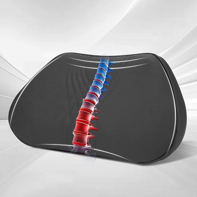 Lumbar Support Pillow for Car Seat, Office Chair Leather Memory Foam Lower Back Cushion for Back Pain Relief Improve Posture, Ergonomic Back Rest for Gaming Chair, Black, 1PC