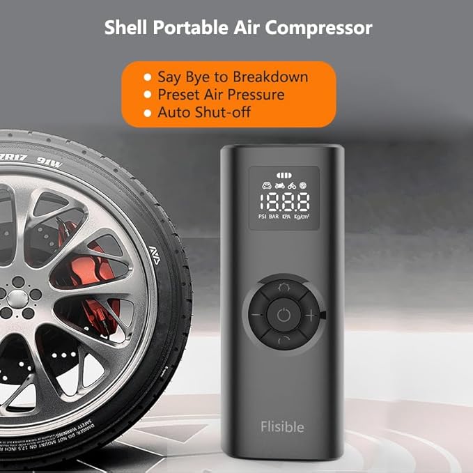 Air Compressor Portable Tire Inflator, 9000mAh Electric Air Pump, 150PSI Bike Pump Cordless Fast Inflate with Pressure Gauge & LED Light & LCD Display for Cars, Bikes, Balls, Motorcycles,Black