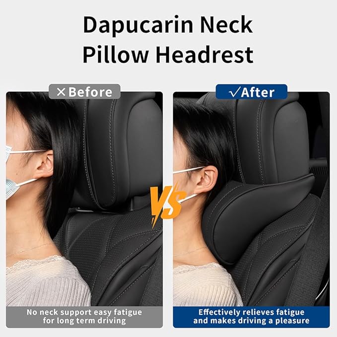 Car Headrest Memory Foam Neck Pillow for Driving with Leather Cover Soft Comfortable Seat Head Pillow Cushion for Most Cars SUV Sedan Home Office Black (1PC)