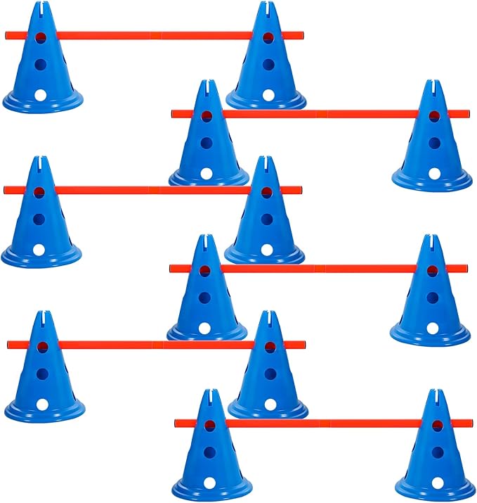 Dog Agility Hurdle Cone Set Dog Agility Course Backyard Set with Height Adjustable Include 12 Cones 6 Rods Training Equipment for Pet Obstacle Course Outdoor Games(Blue, Orange)