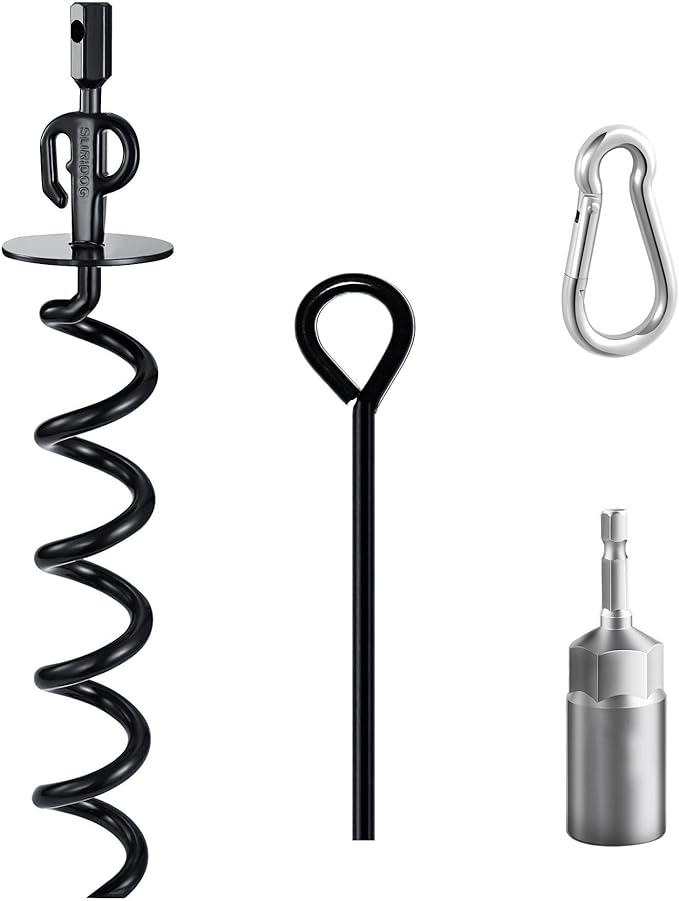 15" Heavy Duty Steel Dog Stake - 9mm Solid Anchor for Dogs Up to 120 lbs -Yard, Camping, Outdoor Use (Black, Only Stake)