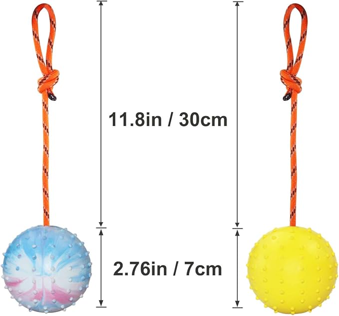 2 Pack Dog Ball, K9 Ball on Rope for Reward, Fetch, Play (7cm)