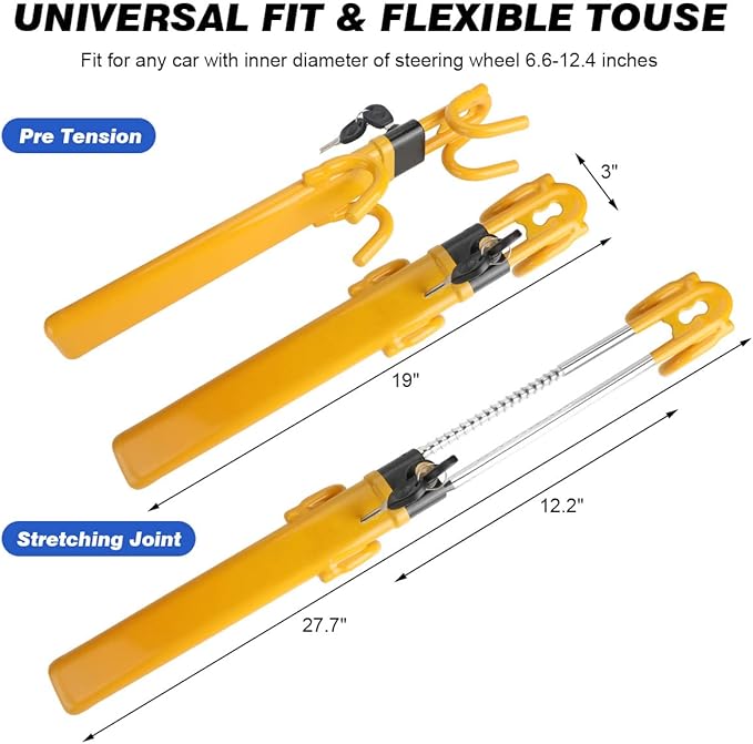 Car Steering Wheel Lock Anti-Theft Device,Yellow Car Lock Steering Wheel Lock Heavy Duty Anti Theft Car Device with Key