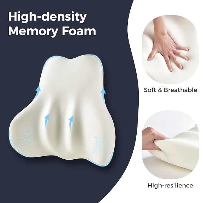 Coverado Lumbar Support Pillow for Car, Ergonomic Memory Foam Back Pillow for Office Chair, Back Cushion for Back Pain Relief, PU Leather Car Lumbar Support for Driving Seat - Beige