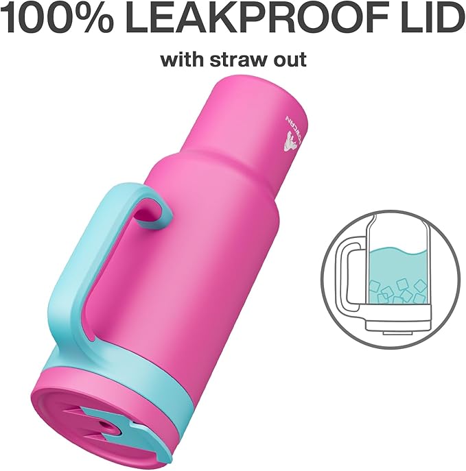 POWCAN 50 oz Tumbler with Handle, 2-in-1 Straw and Sip Lid, Leakproof, Dishwasher Safe, Insulated Stainless Steel Travel Coffee Mug, Keeps Cold for 34 Hours, Fits in Car Cup Holder (Petal)