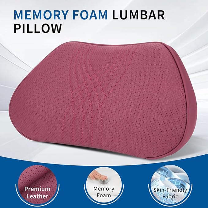 Lumbar Support Pillow for Car Seat, Office Chair Leather Memory Foam Lower Back Cushion for Back Pain Relief Improve Posture, Ergonomic Back Rest for Gaming Chair, Red, 1PC