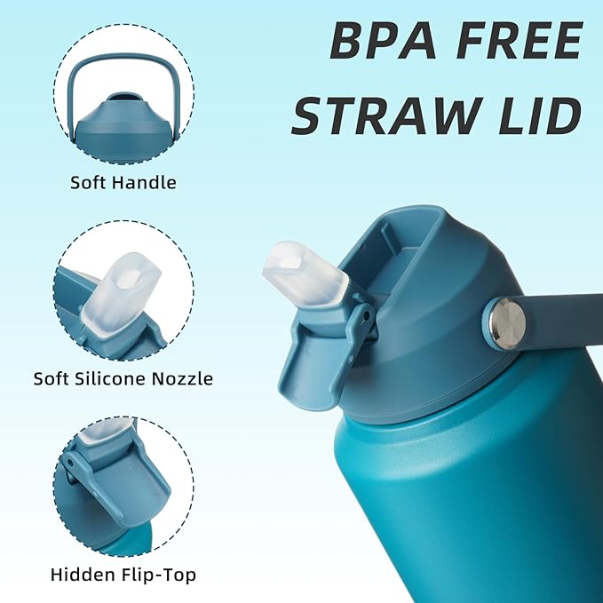 BJPKPK Water Bottle with Straw Lid, 32oz Vacuum Insulated Water Bottles, Metal Stainless Steel Thermo for Sports, Travel, BPA Free Leak Proof Thermo, Cups, Flasks, Tumblers,Vast