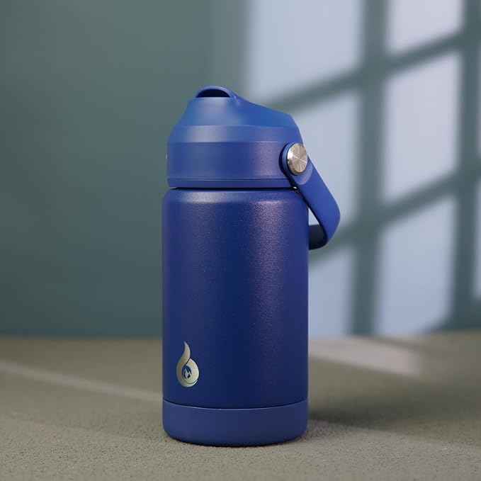 BJPKPK Insulated Water Bottle with Straw Lid, 12oz Thermo Water Bottles, Flex Handle & Non-slip Boot, BPA Free Leak Proof Stainless Steel Metal Thermo, Tumblers, Cups,Klein Blue