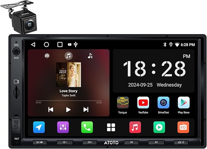 ATOTO A5L 7inch Android Double DIN Car Stereo, Wireless CarPlay & Android Auto, Wi-Fi/Bluetooth/USB Tethering, 2G+32G Touchscreen Car Radio, Backup Camera, MirrorLink, DSP/FM/AM/SWC, AI&GPS Tracking
