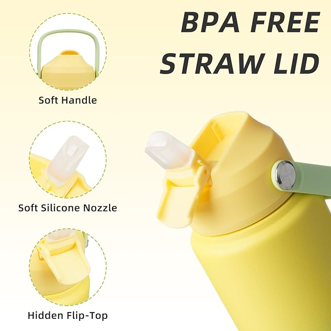 BJPKPK Water Bottle with Straw Lid, 24oz Vacuum Insulated Water Bottles, Metal Stainless Steel Thermo for Sports, Travel, BPA Free Leak Proof Thermo, Cups, Flasks, Tumblers,Fresh Green