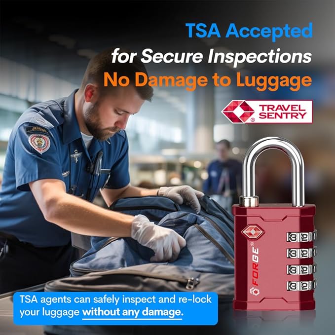 FORGE 4 Digit 17067 TSA Approved Gun Box, Tool Box and Case Lock, Combination Padlock for Travel, RED 1 Lock.