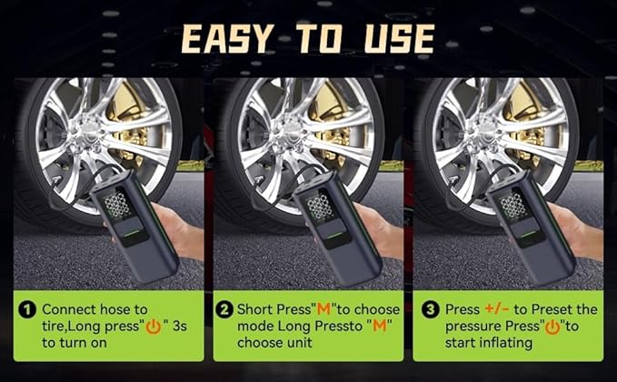 BL-01 Mini Cordless Tire Inflator, 120 PSI USB-C Rechargeable Brushless Air Pump with Digital Pressure Gauge and Auto Shut-Off for Bikes, Cars and Balls