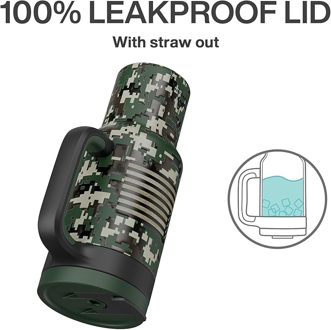 40 oz Camo Tumbler with Handle, 2-in-1 Straw and Sip Lid, Leakproof, Dishwasher Safe, Insulated Stainless Steel Travel Coffee Mug, Keeps Cold for 34 Hours, Fits in Car Cupholder (Woodland Flag)