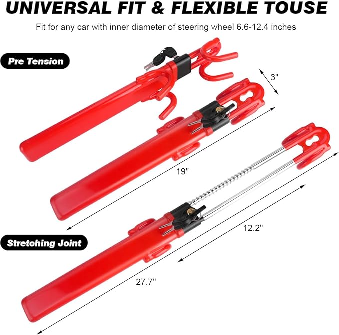 Car Steering Wheel Lock Anti-Theft Device,Red Car Steering Wheel Lock Heavy Duty Anti Theft Car Device with Key