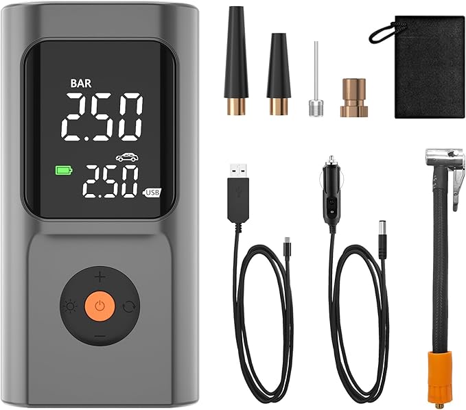 PARDUS Tire Inflator Portable Air Compressor, 150PSI Air Pump For Car Tires with Digital Pressure Gauge, Bike Tire Pump with LED Light and Auto Shut-Off Function for Car, Motorcycle, Bicycle, Balls