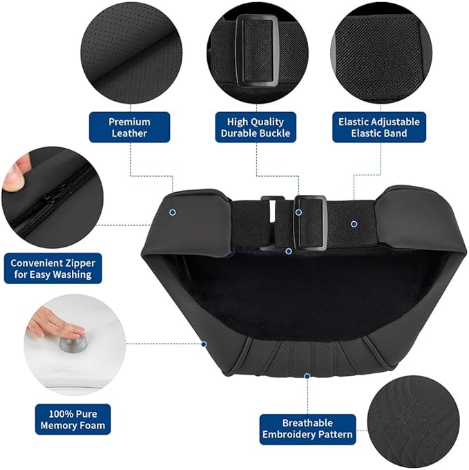 Car Headrest Memory Foam Neck Pillow for Driving with Leather Cover Soft Comfortable Seat Head Pillow Cushion for Most Cars SUV Sedan Home Office Black (1PC)