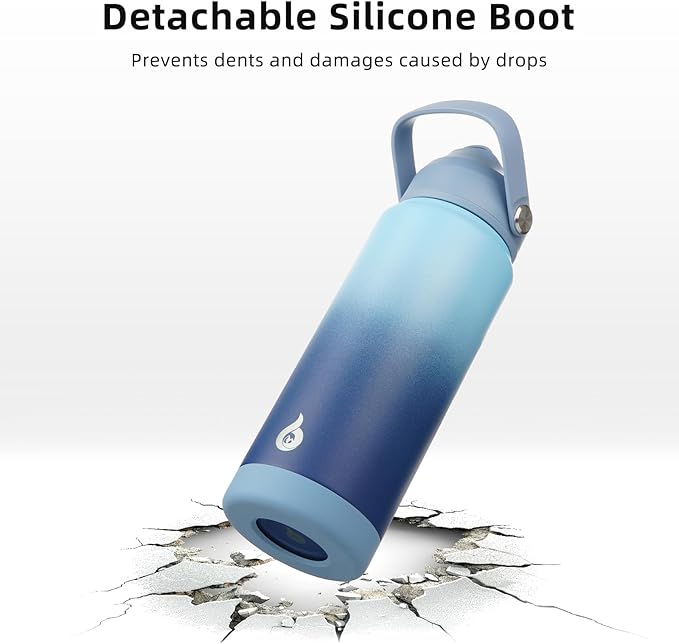 BJPKPK Insulated Water Bottle with Straw Lid, 18oz Thermo Water Bottles with Soft Nozzle, Flex Handle & Non-slip Boot, BPA Free Leak Proof Stainless Steel Metal Thermo, Tumblers, Cups,Sky