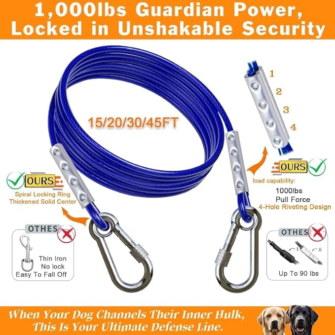 Dog Tie Out Cable and Stake,Heavy Duty Stakes for Outside,30FT Tangle-Free Runner for Yard,360° Swivel Anchor for Dogs Up to 150 lbs,Stake for Dog Leash Ideal for Outdoor and Camping