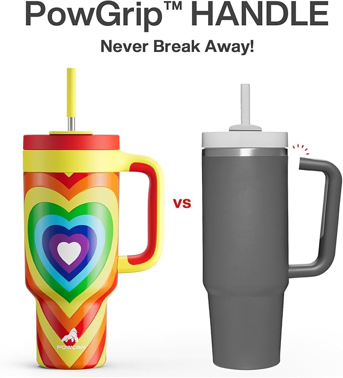 POWCAN 40 oz Tumbler with Handle, 2-in-1 Straw and Sip Lid, Leakproof, Dishwasher Safe, Insulated Stainless Steel Travel Coffee Mug, Keeps Cold for 34 Hours, Fits in Car Cup Holder (Fiery Love)
