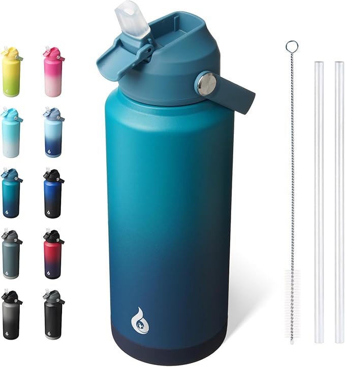 BJPKPK Water Bottle with Straw Lid, 32oz Vacuum Insulated Water Bottles, Metal Stainless Steel Thermo for Sports, Travel, BPA Free Leak Proof Thermo, Cups, Flasks, Tumblers,Vast