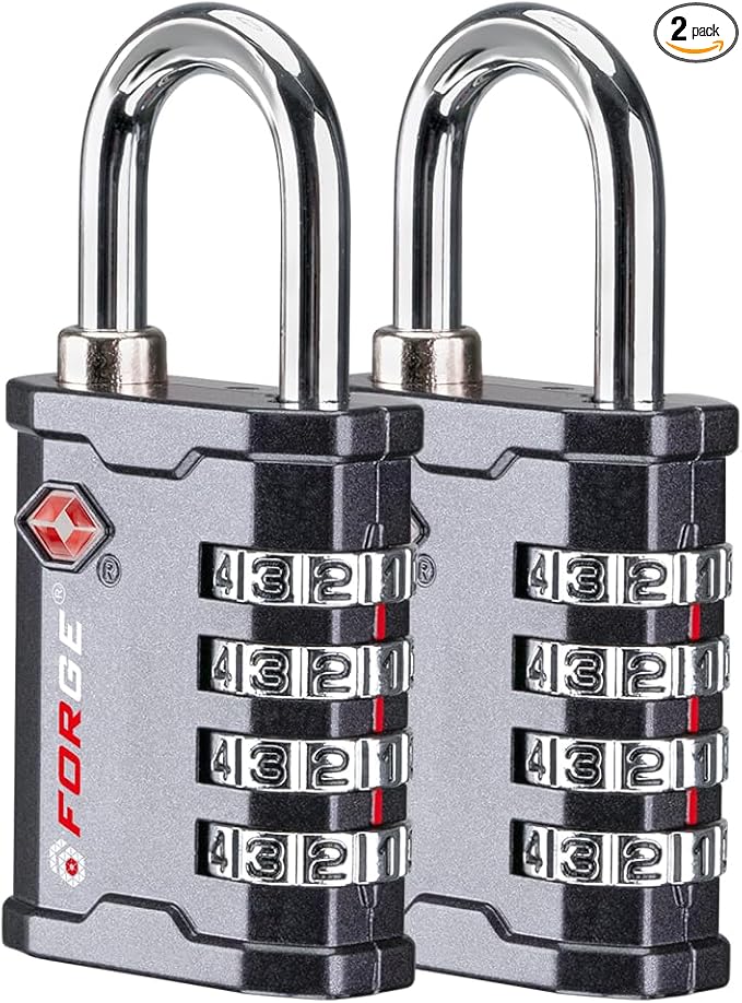 FORGE 4 Digit TSA Approved Combination Lock, Tool Box and Case Lock, Combination Padlock for Travel, Gym, Home, Office. Grey 2 Locks.