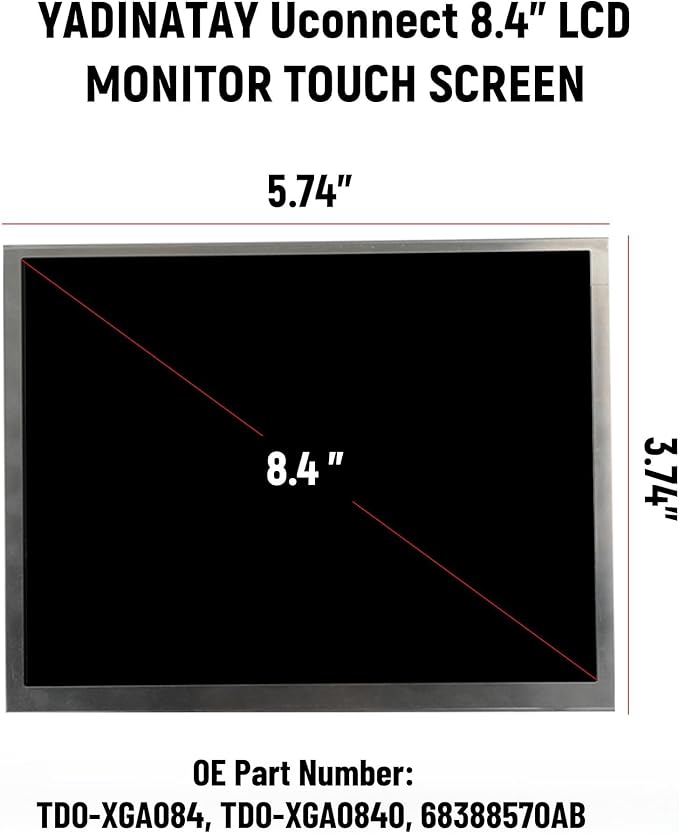 TDO-XGA084 Upgraded Digitizer for 8.4” Uconnect 4 4C UAQ Jeep Dodge RAM Chrysler 2018-2023 LCD Touch Screen Radio Navigation Display Monitor TDO-XGA0840 68388570AB, No Glue, Easy Install