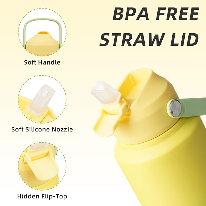 BJPKPK Water Bottle with Straw Lid, 32oz Vacuum Insulated Water Bottles, Metal Stainless Steel Thermo for Sports, Travel, BPA Free Leak Proof Thermo, Cups, Flasks, Tumblers,Fresh Green