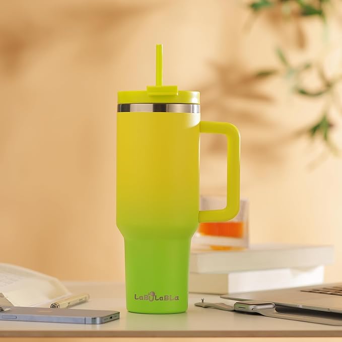 40oz Tumbler with Handle,Double Wall Vacuum Reusable Stainless Steel Insulated Water Bottle,With Leak Proof lid and Straw for Iced or Cold Beverages (Citrine)