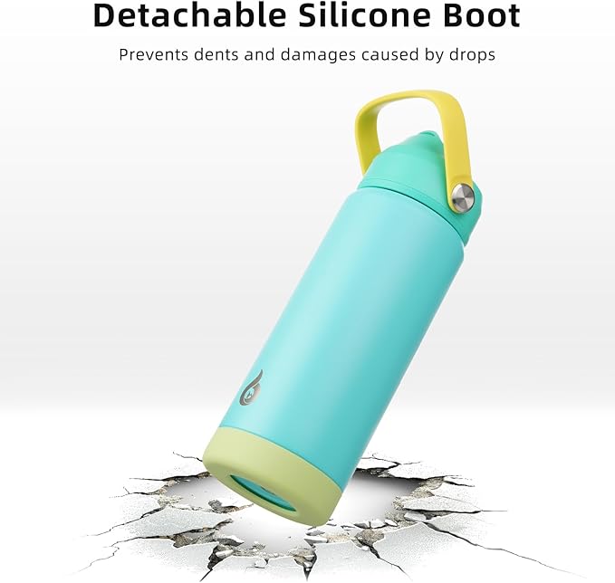 BJPKPK Insulated Water Bottle with Straw Lid, 18oz Thermo Water Bottles, Flex Handle & Non-slip Boot, BPA Free Leak Proof Stainless Steel Metal Thermo, Tumblers, Cups,Twilight Blue