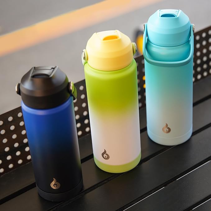 BJPKPK Water Bottle with Straw Lid, 24oz Vacuum Insulated Water Bottles, Metal Stainless Steel Thermo for Sports, Travel, BPA Free Leak Proof Thermo, Cups, Flasks, Tumblers,Fresh Green