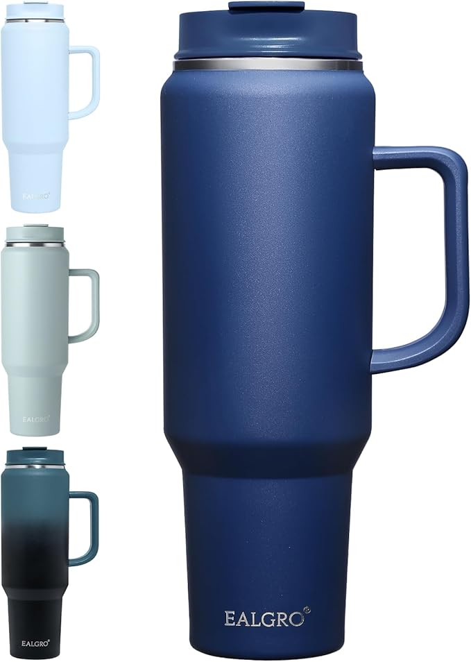 50 oz Tumbler with Handle, Insulated Tumblers with Lid and Straw, Large Metal Sports Water Bottle Jug, Thermal Stainless Steel Travel Coffee Mug Cup, Navy