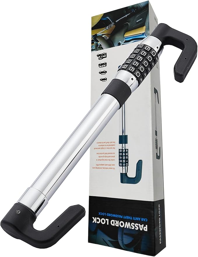 Steering Wheel Lock Anti-Theft Car Device, Steering Wheel Pedal Brake Password Lock, Steering Wheel to Pedal Within 17Inch to 33Inch Black