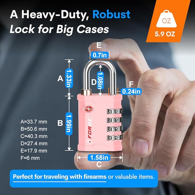 FORGE 4 Digit 17067 TSA Approved Combination Lock, Great for Tool Box and Case Lock, Combination Padlock for Travel, Pink 1 Lock.