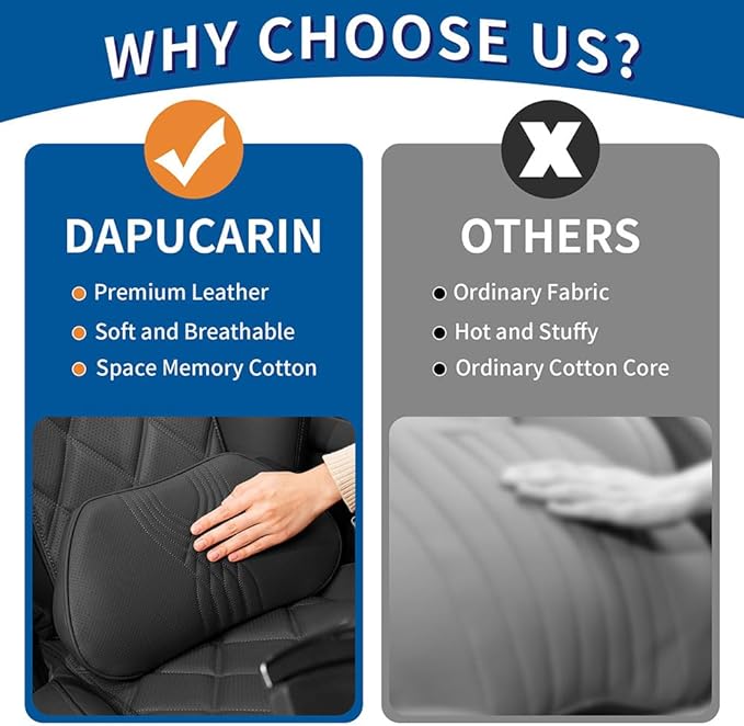 Lumbar Support Pillow for Car Seat, Office Chair Leather Memory Foam Lower Back Cushion for Back Pain Relief Improve Posture, Ergonomic Back Rest for Gaming Chair, Black, 1PC