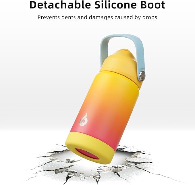 BJPKPK Insulated Water Bottle with Straw Lid, 12oz Thermo Water Bottles with Soft Nozzle, Flex Handle & Non-slip Boot, BPA Free Leak Proof Stainless Steel Metal Thermo, Tumblers, Cups,Rainbow