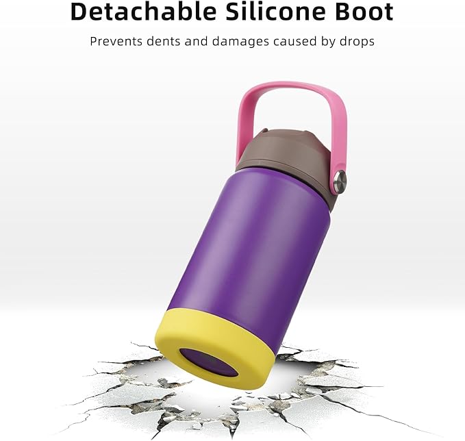 BJPKPK Insulated Water Bottle with Straw Lid, 12oz Thermo Water Bottles with Soft Nozzle, Flex Handle & Non-slip Boot, BPA Free Leak Proof Stainless Steel Metal Thermo, Tumblers, Cups,Violet