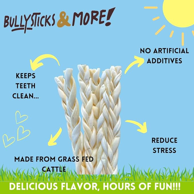 BULLYSTICKS & MORE Beef Cheek Braids for Dogs (10-12" Thick - 6 Count) - Beef Cheek Bones for Dogs - Dog Parents Choice - Premium Beef Cheek Rolls