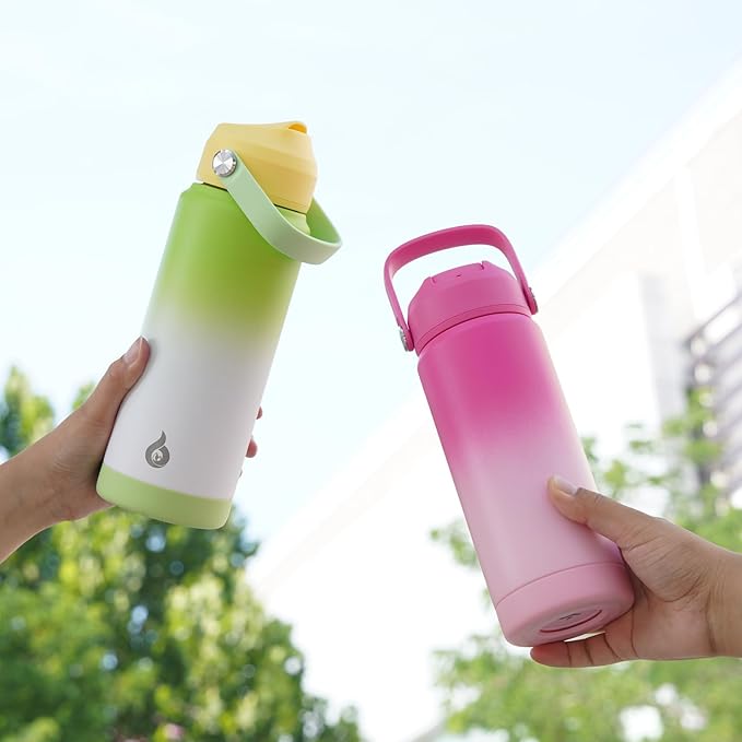 BJPKPK Insulated Water Bottle with Straw Lid, 18oz Thermo Water Bottles with Soft Nozzle, Flex Handle & Non-slip Boot, BPA Free Leak Proof Stainless Steel Metal Thermo, Tumblers, Cups,Cherry