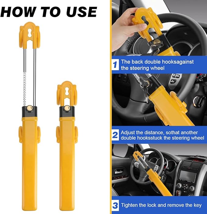 Car Steering Wheel Lock Anti-Theft Device,Yellow Car Lock Steering Wheel Lock Heavy Duty Anti Theft Car Device with Key