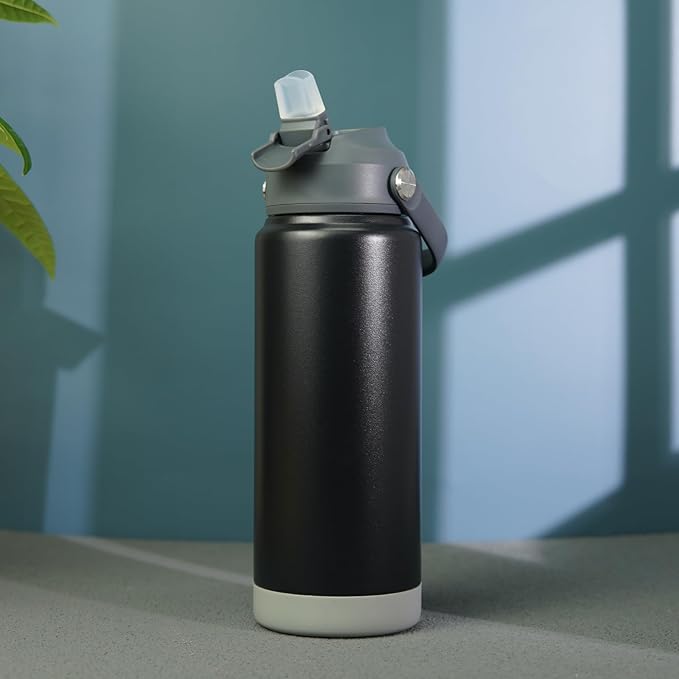 BJPKPK Insulated Water Bottle with Straw Lid, 40oz Large Thermo, BPA Free Leak Proof Stainless Steel Metal Water Bottles, Tumblers, Cups, Flasks for Travel, Sports,Black