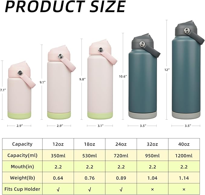 BJPKPK Insulated Water Bottle with Straw Lid, 12oz Thermo Water Bottles, Flex Handle & Non-slip Boot, BPA Free Leak Proof Stainless Steel Metal Thermo, Tumblers, Cups,Pearl Pink