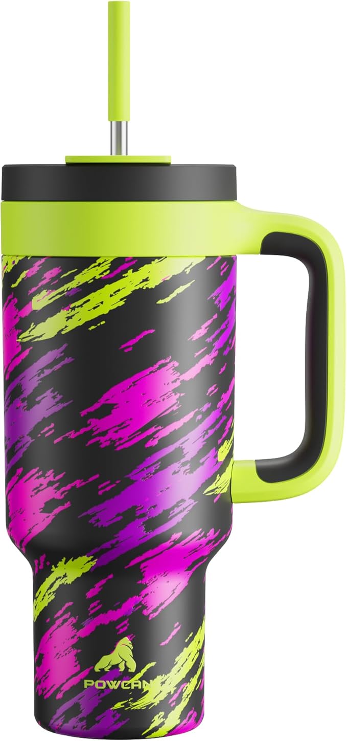 POWCAN 40 oz Tumbler with Handle, 2-in-1 Straw and Sip Lid, Leakproof, Dishwasher Safe, Insulated Stainless Steel Travel Coffee Mug, Keeps Cold for 34 Hours, Fits in Car Cup Holder (Furious Fast)