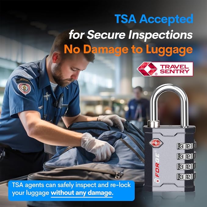 FORGE 4 Digit TSA Approved Combination Lock, Tool Box and Case Lock, Combination Padlock for Travel, Gym, Home. Grey 1 Lock.
